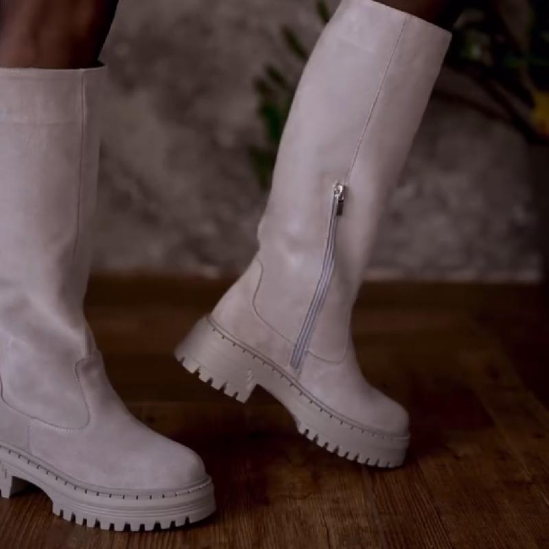 Suede Side Zipper Platform Boots