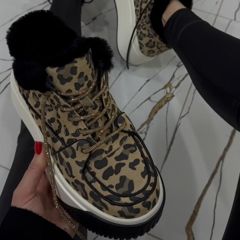 Leopard Lace-Up Platform Casual Shoes