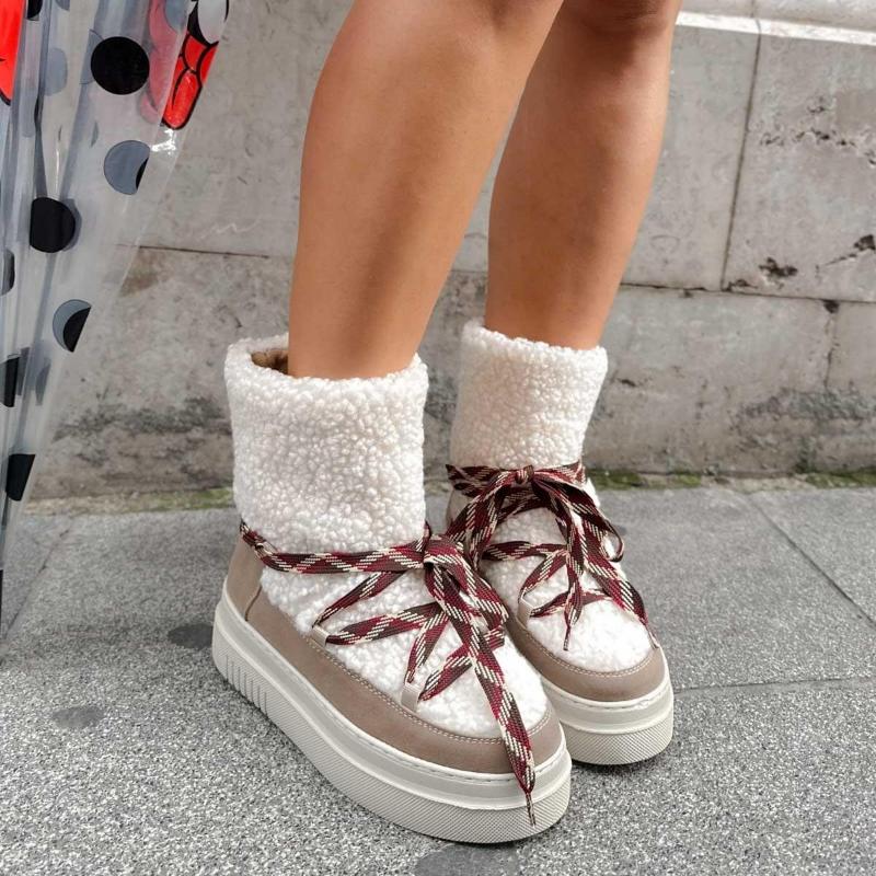 Beige Fur Winter Women's Boots