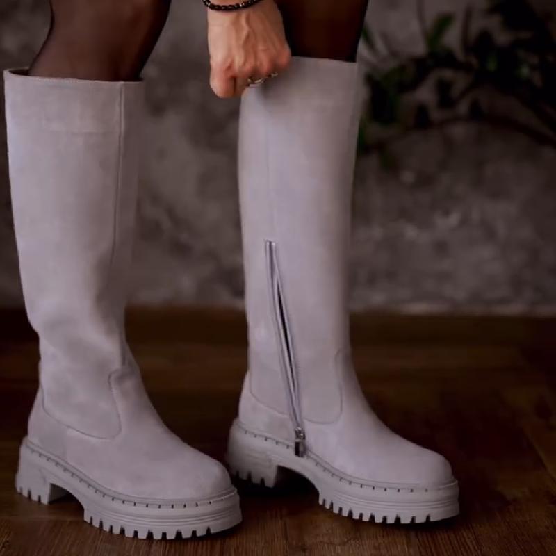 Suede Side Zipper Platform Boots