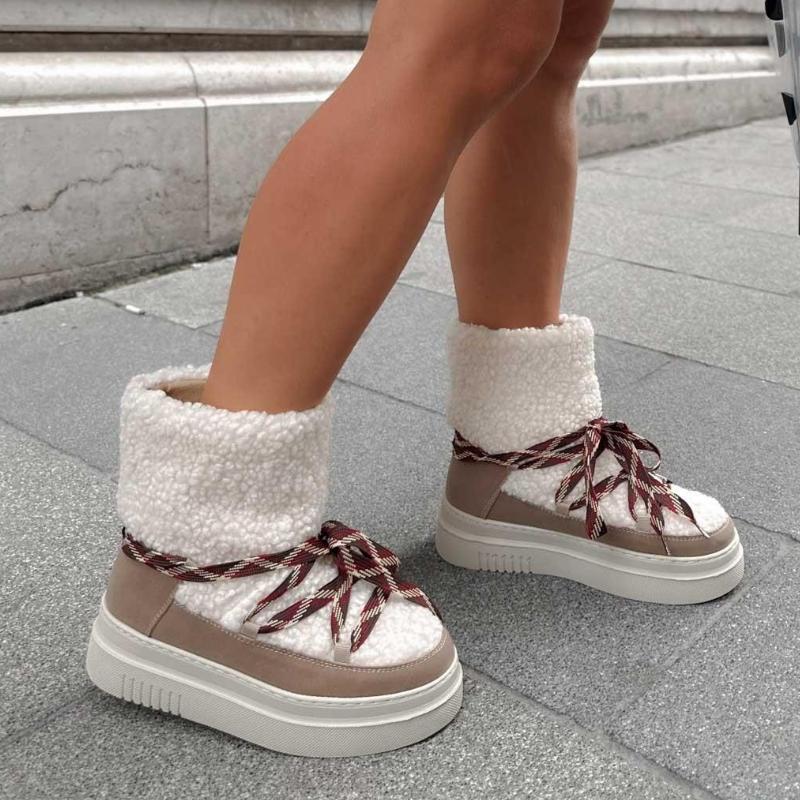 Beige Fur Winter Women's Boots