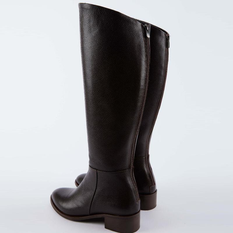 Genuine Leather Short Heel Zipper Detail Long Women's Boots