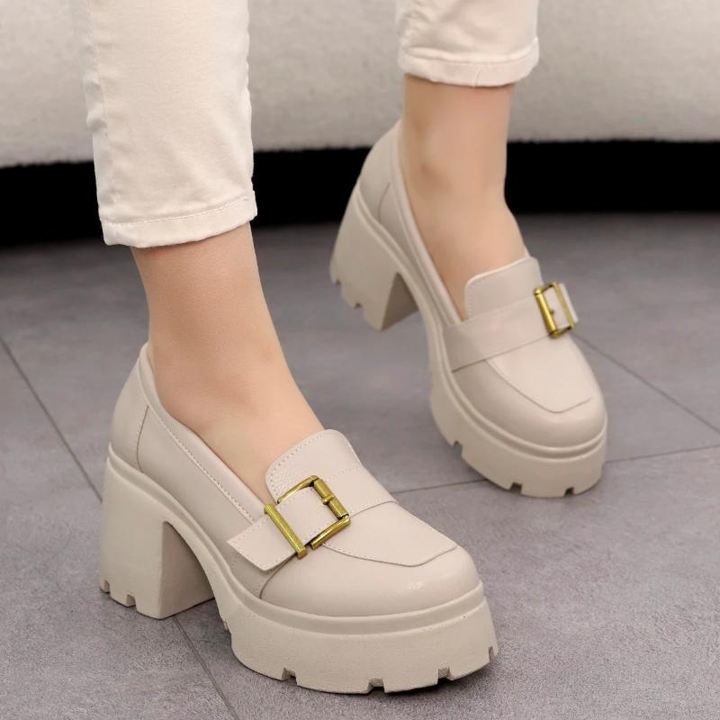 High Heel Leather Loafers