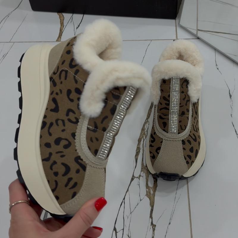 Leopard Furry Warm Women's Shoes