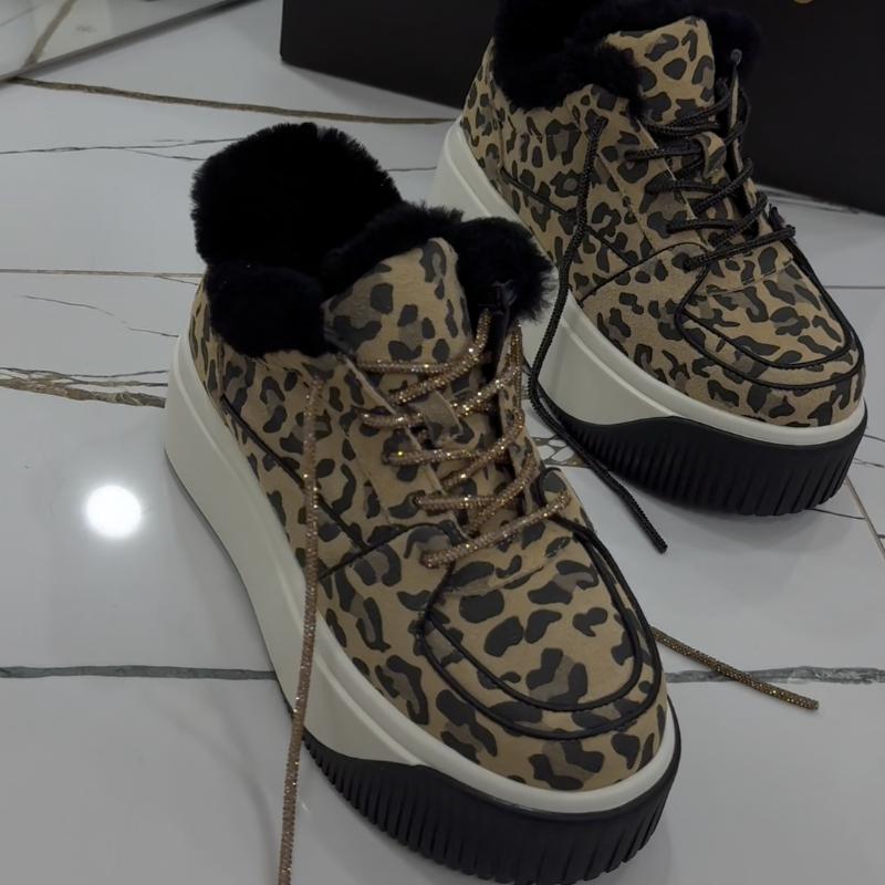 Leopard Lace-Up Platform Casual Shoes