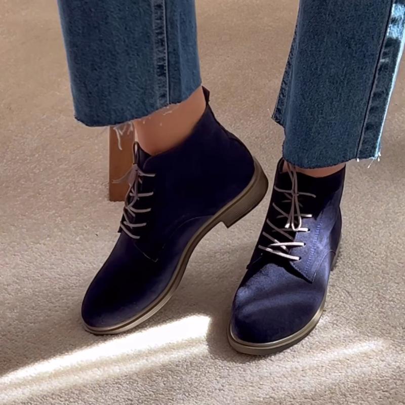 Navy Blue Suede Lace-Up Boots