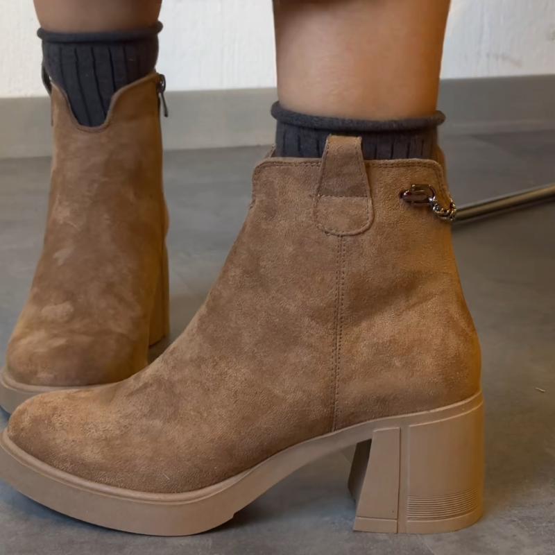 Side Zipper Thick Heels Ankle Boots