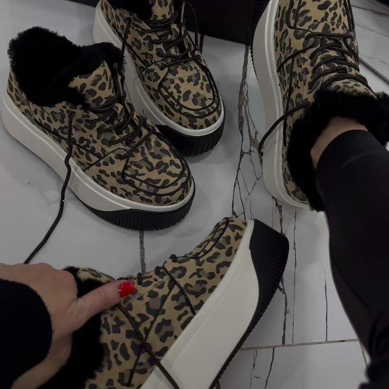 Leopard Lace-Up Platform Casual Shoes