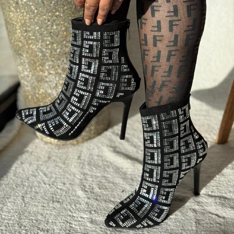 Rhinestone Sparkly Glitter Stiletto Boots