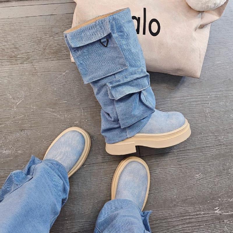 Denim Pockets Boots