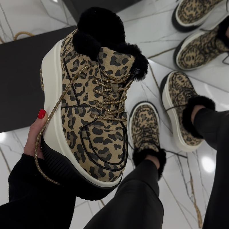 Leopard Lace-Up Platform Casual Shoes