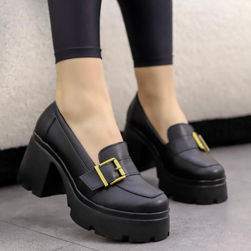 High Heel Leather Loafers