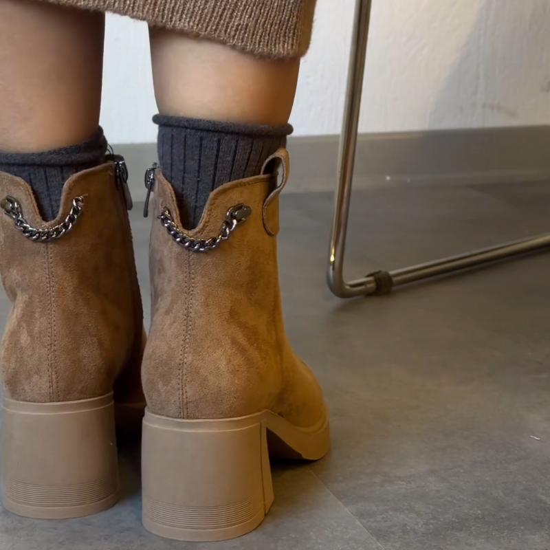 Side Zipper Thick Heels Ankle Boots