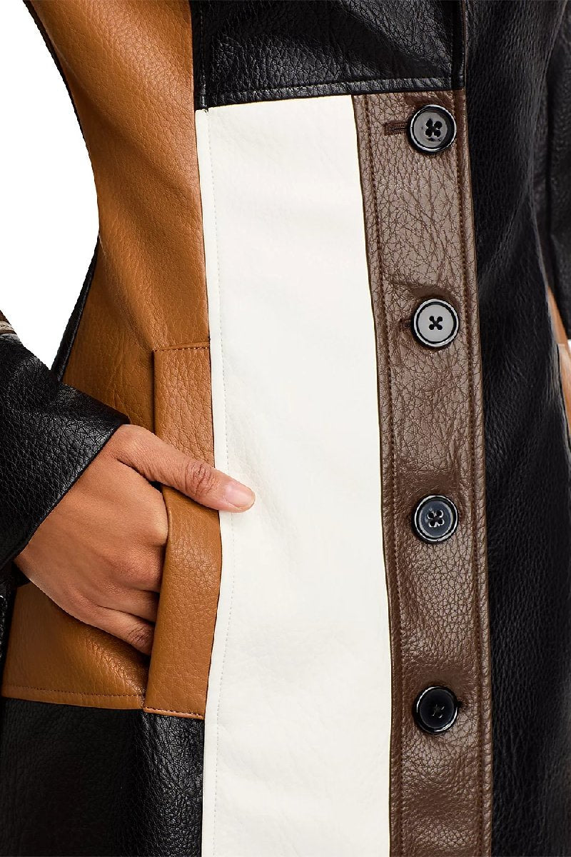 Color Block Leather Coat