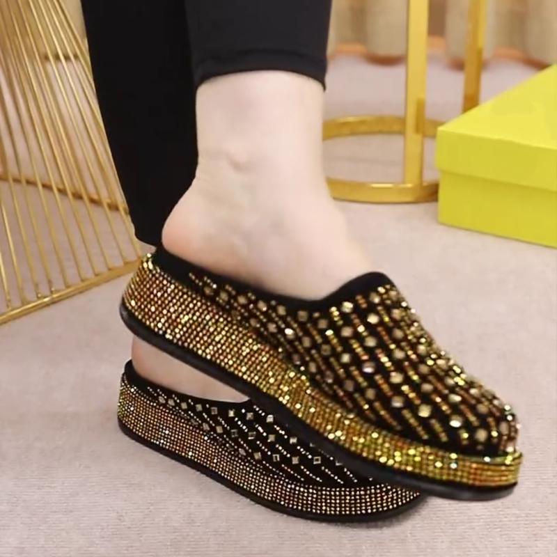 Gold Rhinestone Slippers