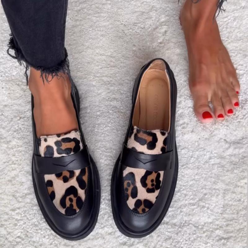 Leopard Print Leather Loafers