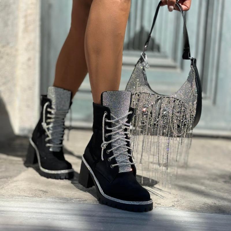 Crystal Stone Suede Boots