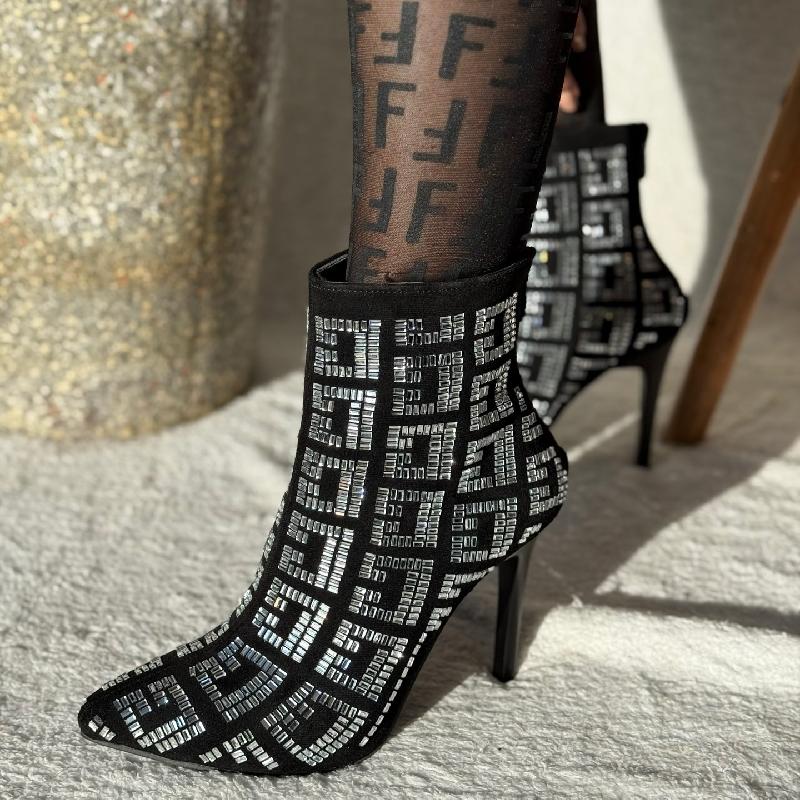 Rhinestone Sparkly Glitter Stiletto Boots