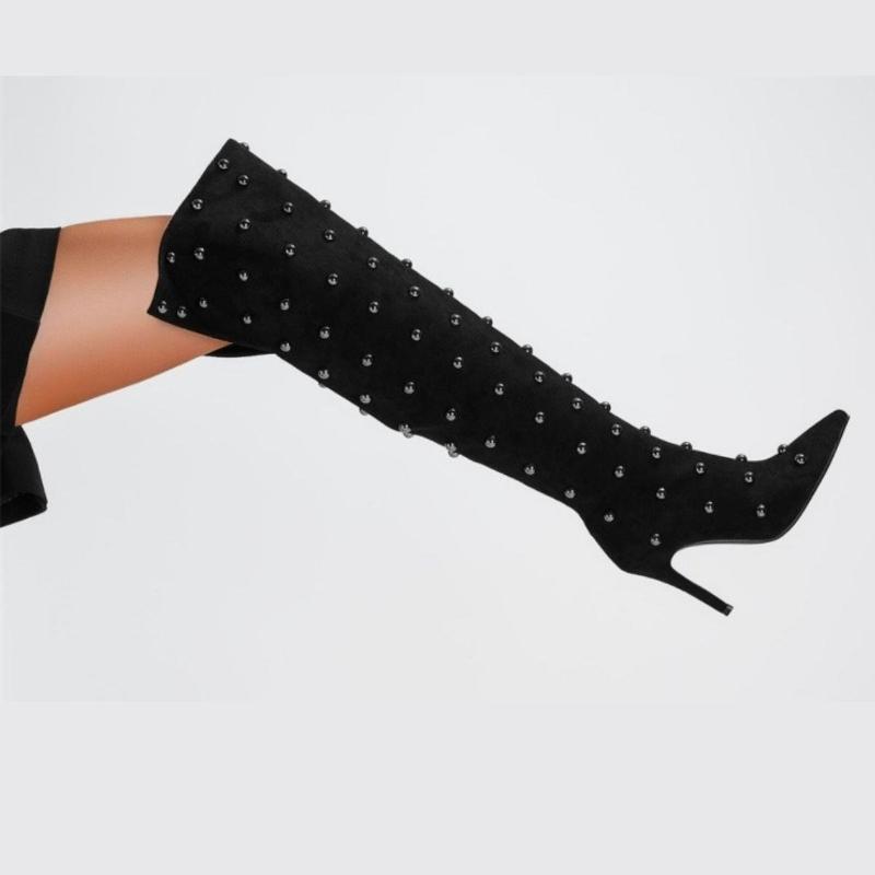 Trendy Studded Knee High Boots