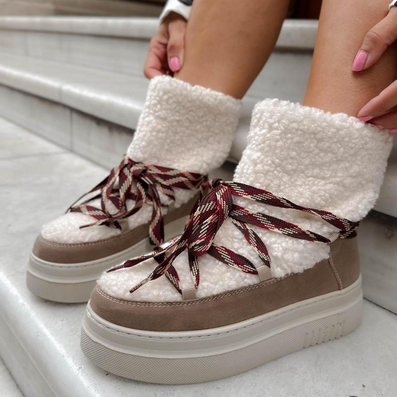 Beige Fur Winter Women's Boots