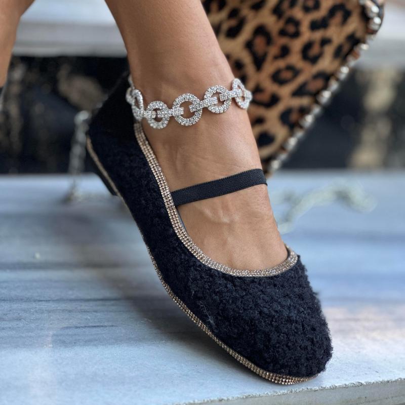 Rhinestone Sparkle Ballet Flats - Black