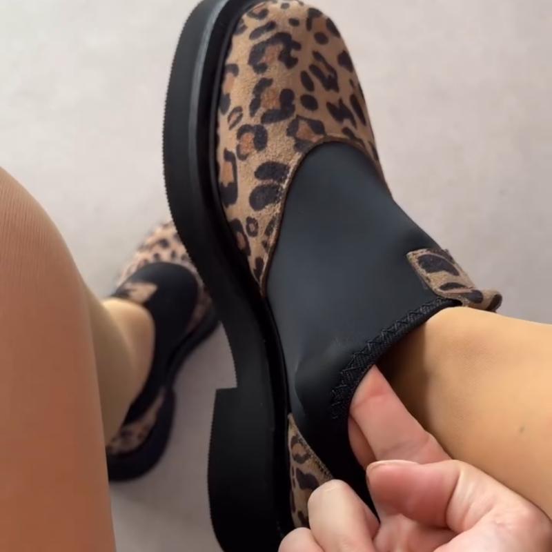 Leopard Suede Thick Heel Loafers
