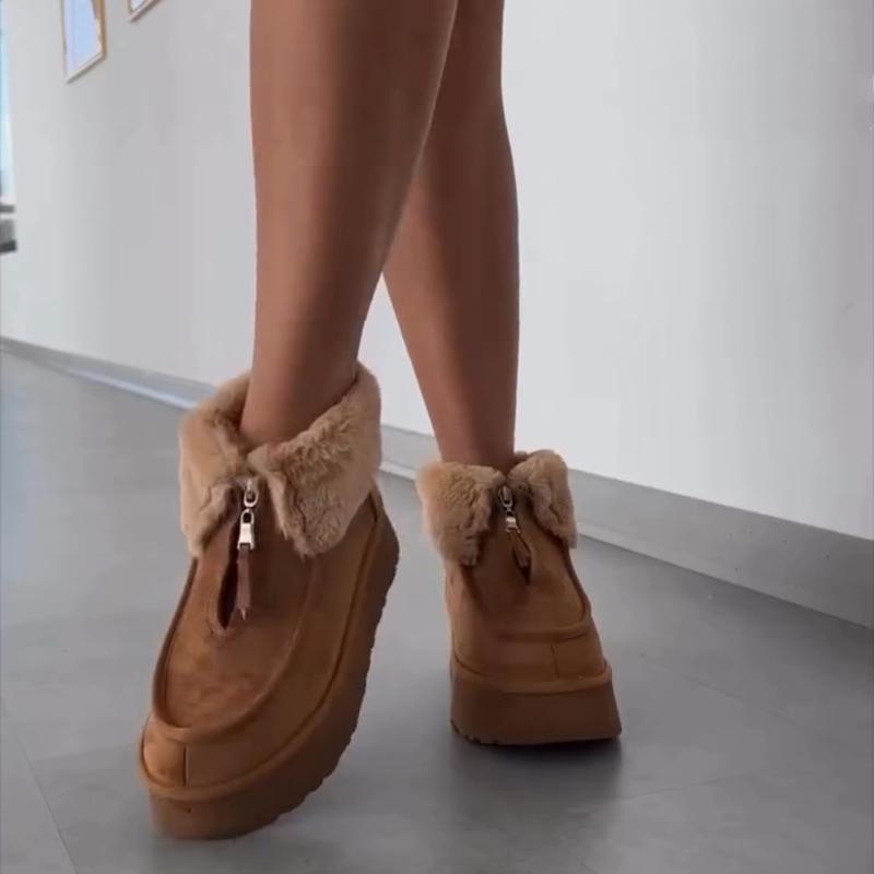 Fur Front Zipper Suede Casual Women's Boots