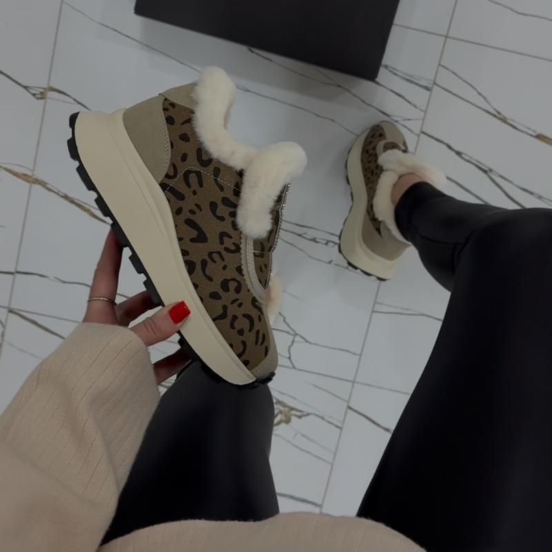 Leopard Furry Warm Women's Shoes