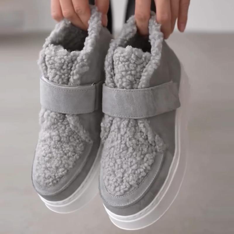 Suede Plush Detailed Velcro Women's Boots