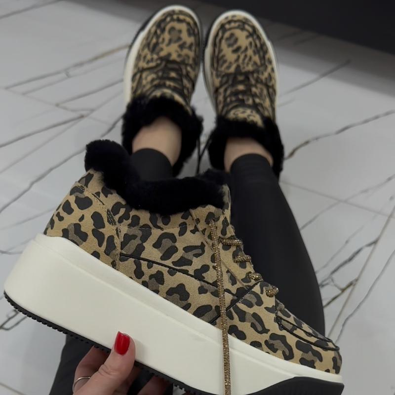 Leopard Lace-Up Platform Casual Shoes