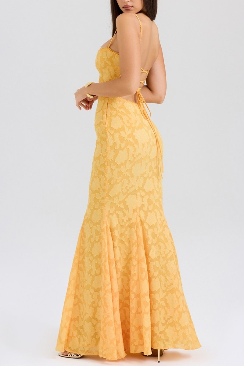 Apricot Lace Up Back Maxi Dress