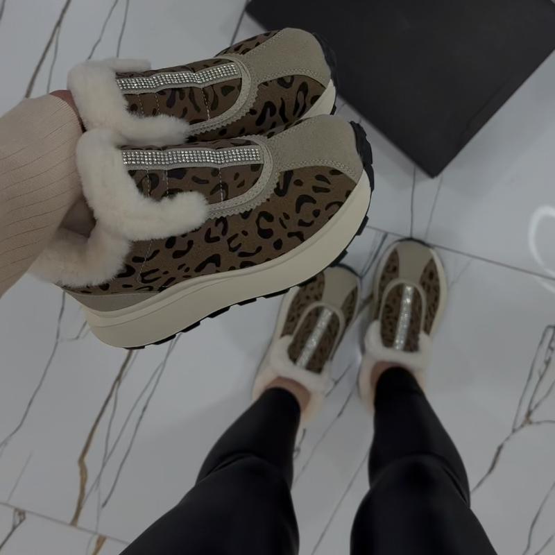 Leopard Furry Warm Women's Shoes