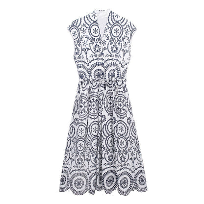 Embroidered Sleeveless V Neck Dress