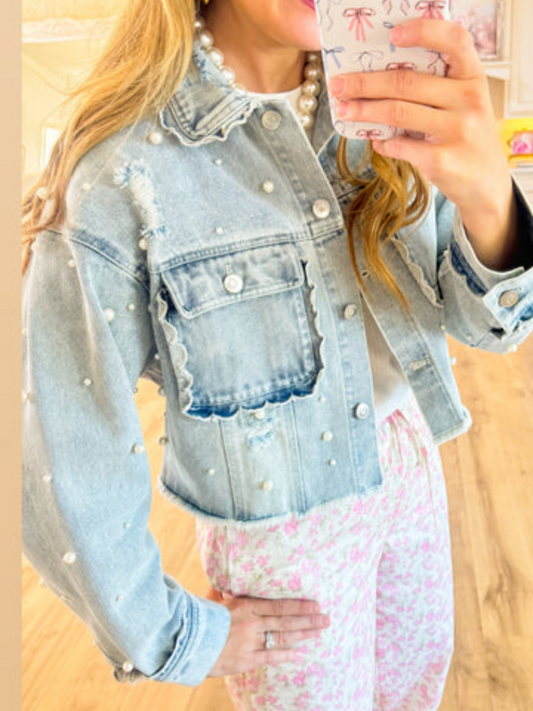 Denim Pearl Scallop Jacket