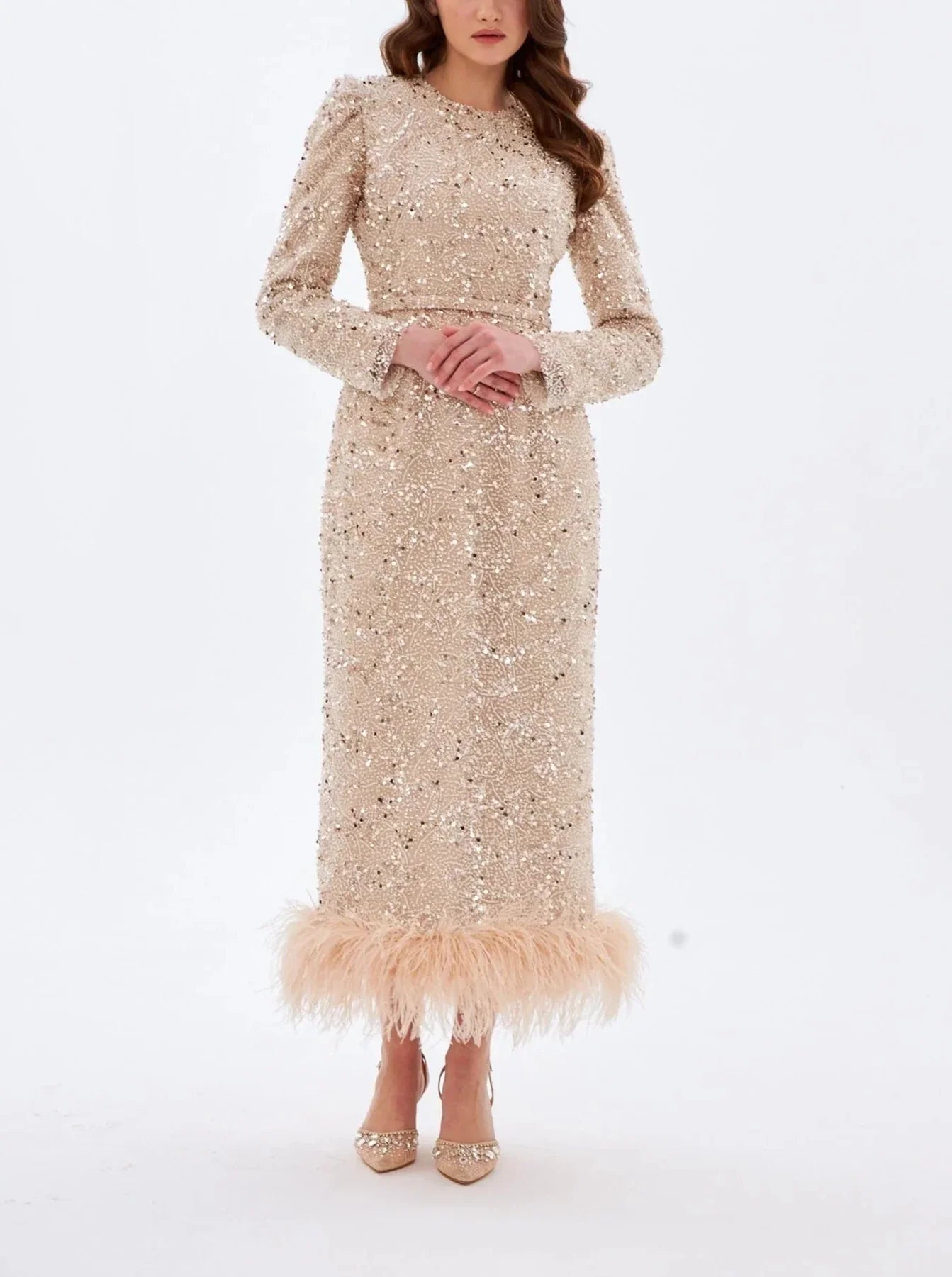 Sequined Feather Slim Dress