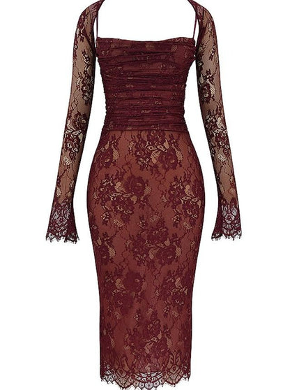 Claret Lace Midi Dress