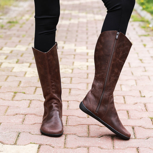 Handmade Leather Flat Knee Boots