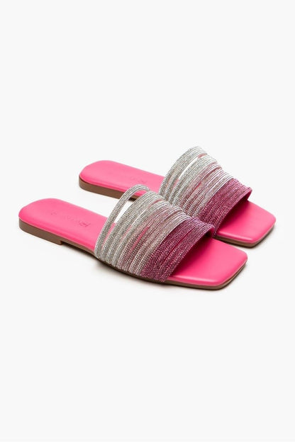 Colorblock Square Toe Slide Sandals