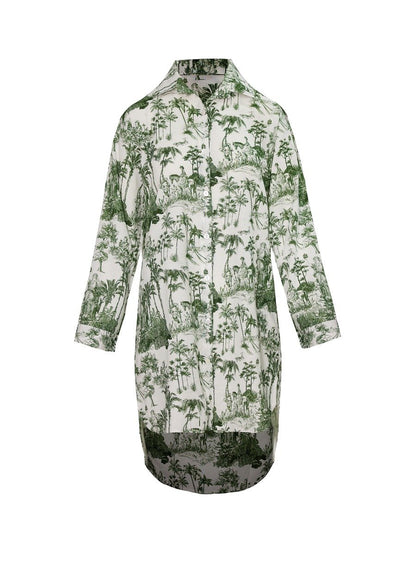 Button Up Green Printed Mini Dress