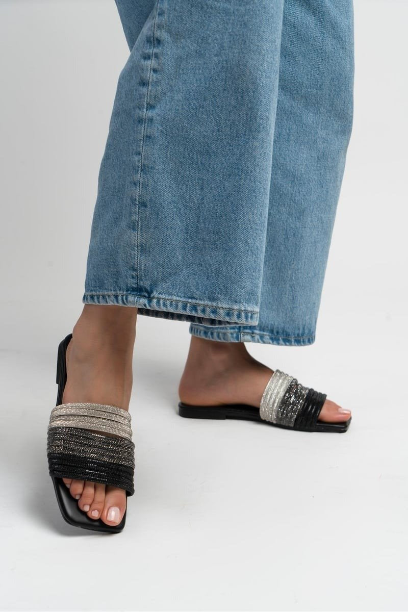 Colorblock Square Toe Slide Sandals