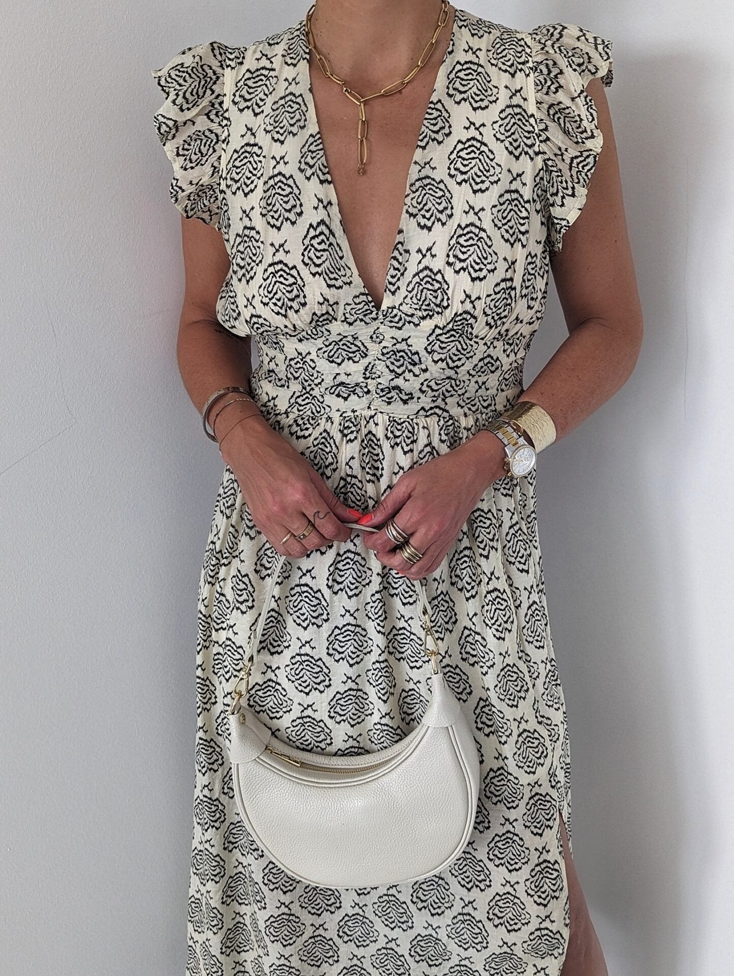 Beige Sleeveless Printed Dress