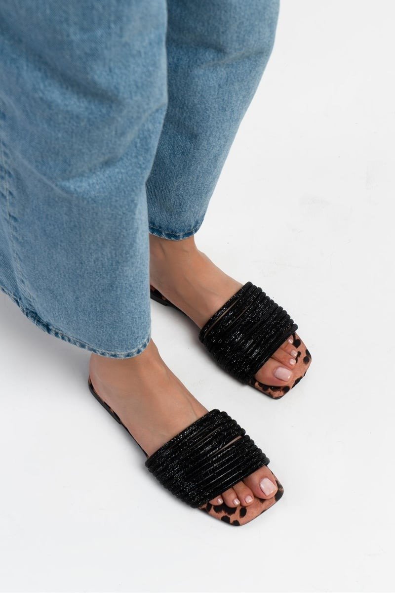 Colorblock Square Toe Slide Sandals