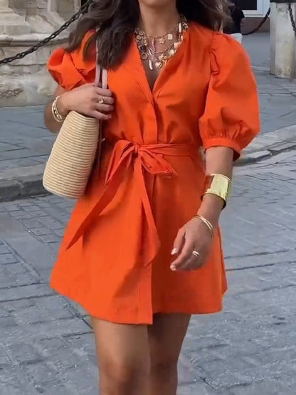 Orange Lace-Up Dress