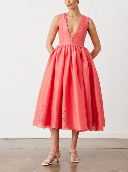 Voluminous Full-Circle Layered Skirt Midi Dress