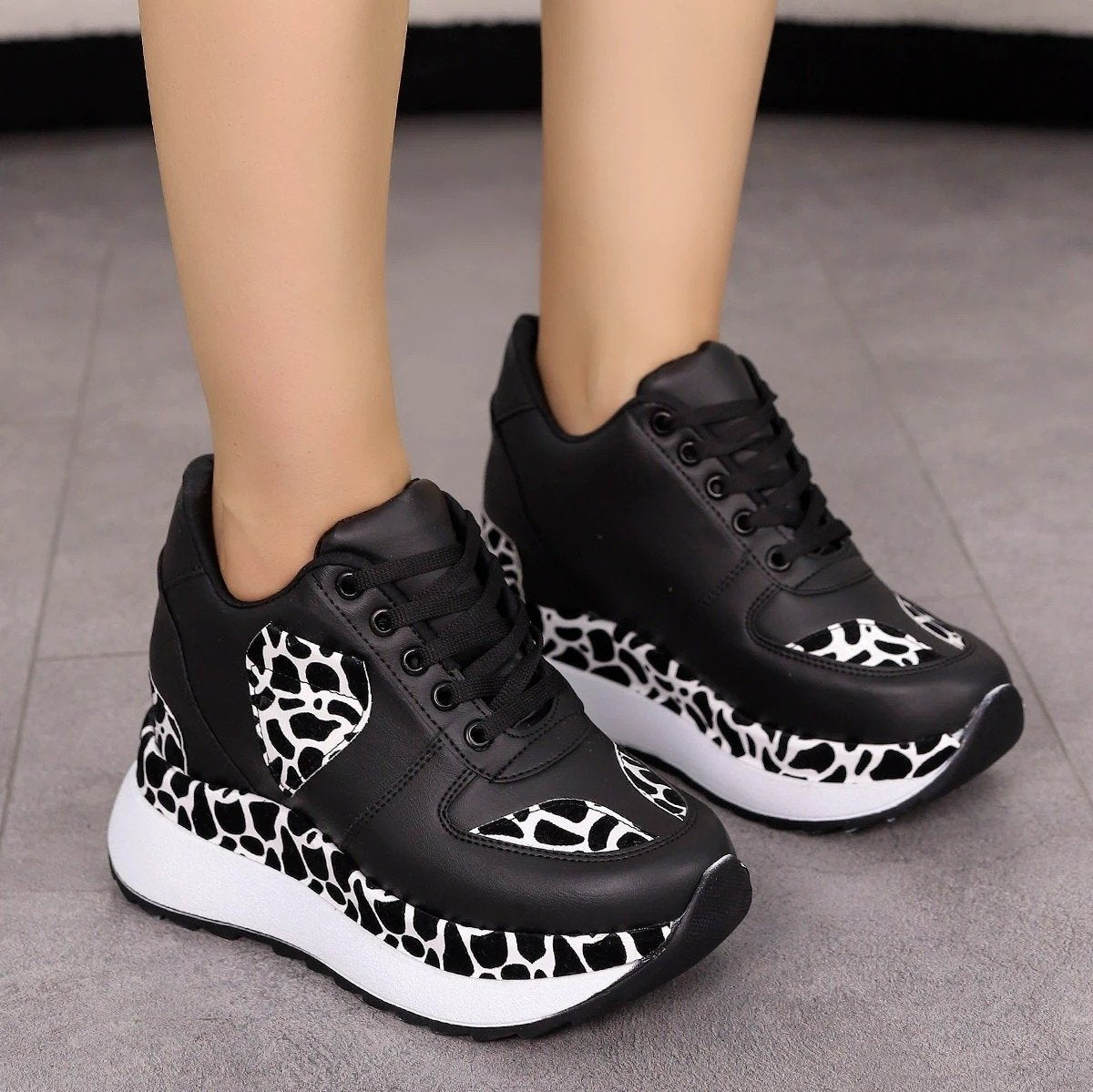 Wedge Heel Lace-Up Sneakers