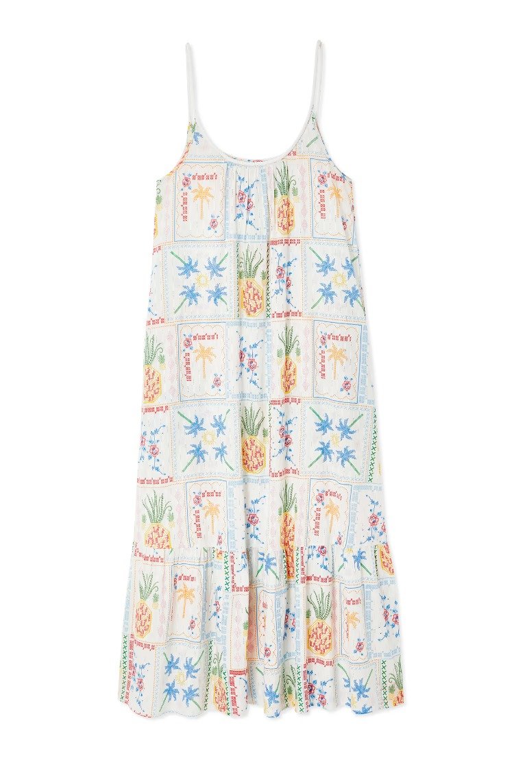 White Island Cross Stitch Maxi Dress