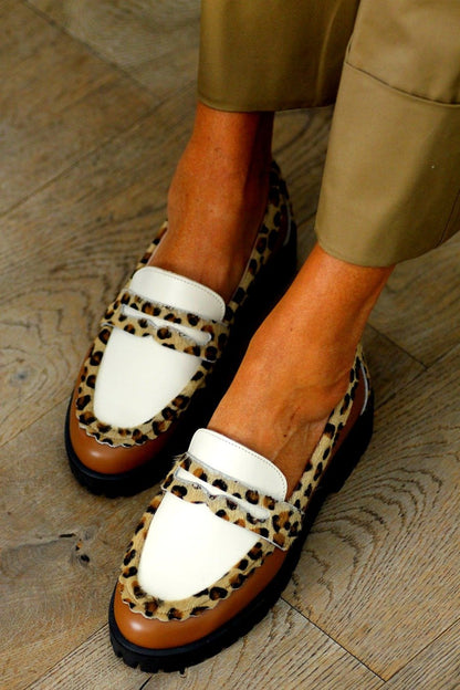 White Leopard Loafers