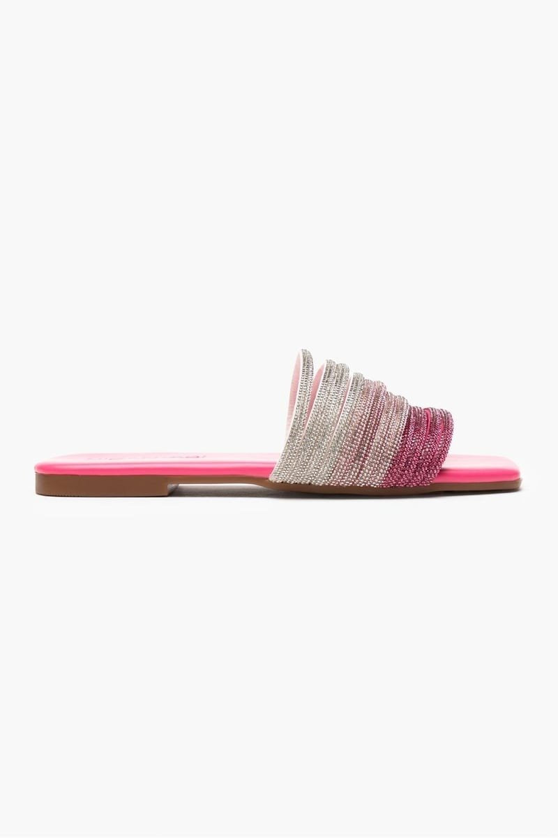 Colorblock Square Toe Slide Sandals