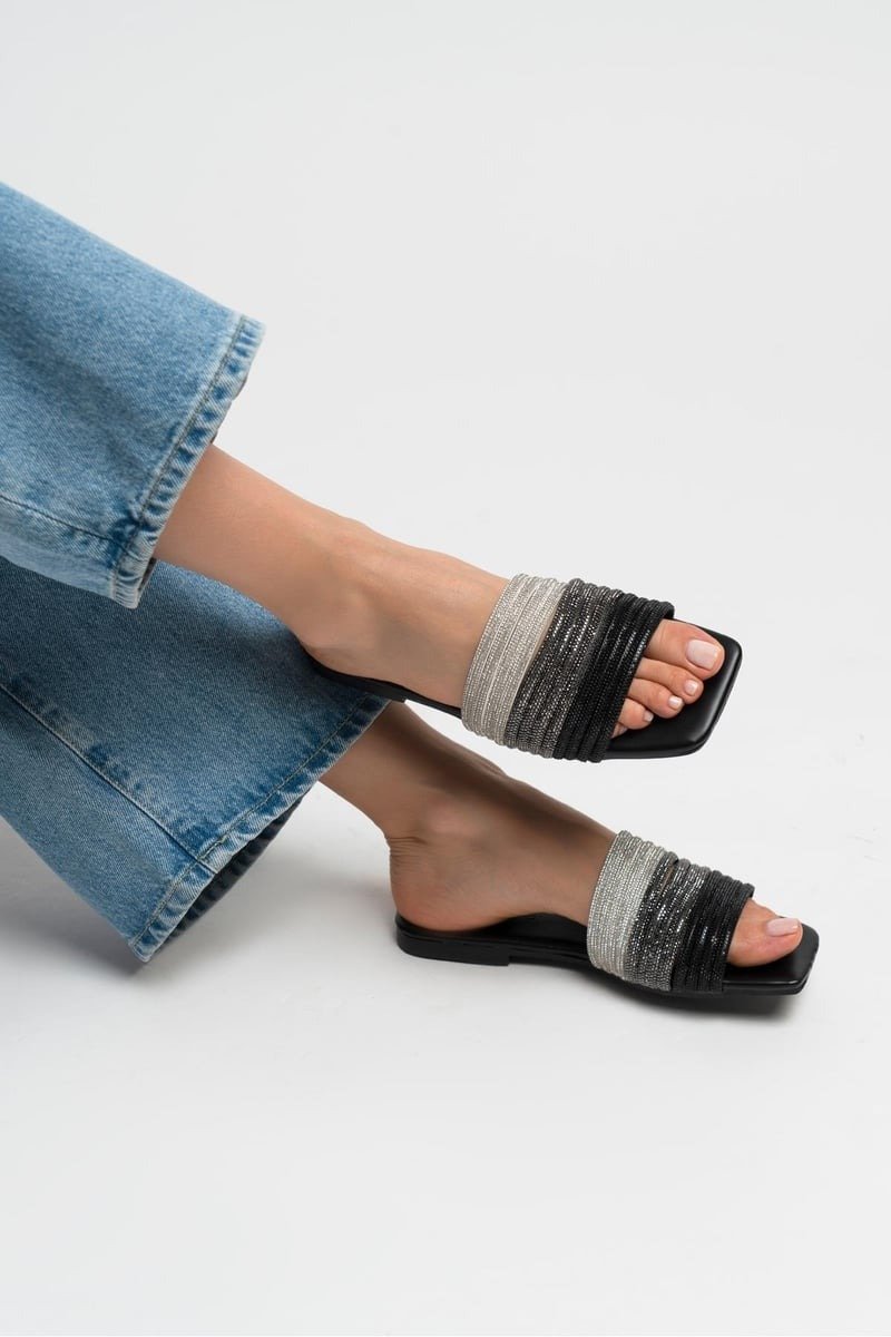 Colorblock Square Toe Slide Sandals