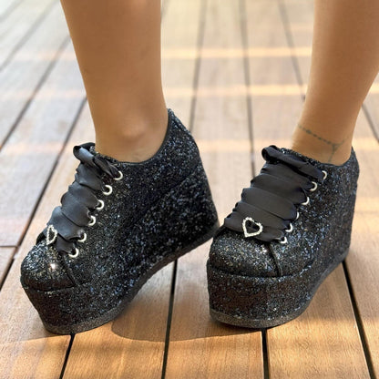 Glitter Platform Wedge Heel Shoes